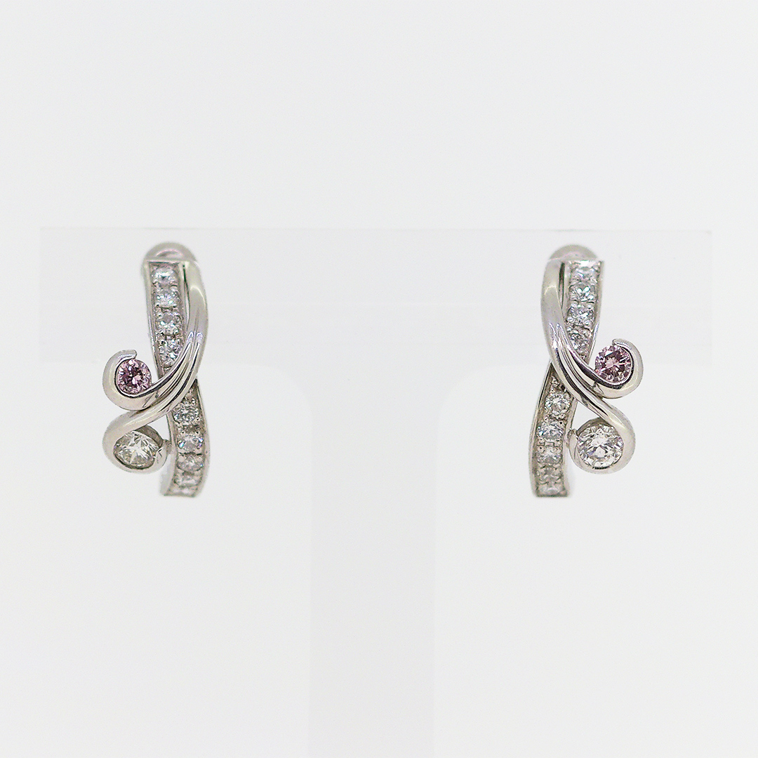 天然ピンクダイヤモンド 唐草 ピアス（Pt900）