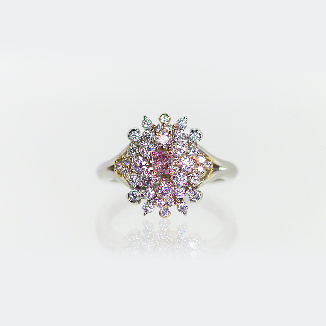 天然ピンクダイヤモンド FANCY INTENSE PURPLISH PINK 0.141ct リング [CGL]（Pt900/K18）